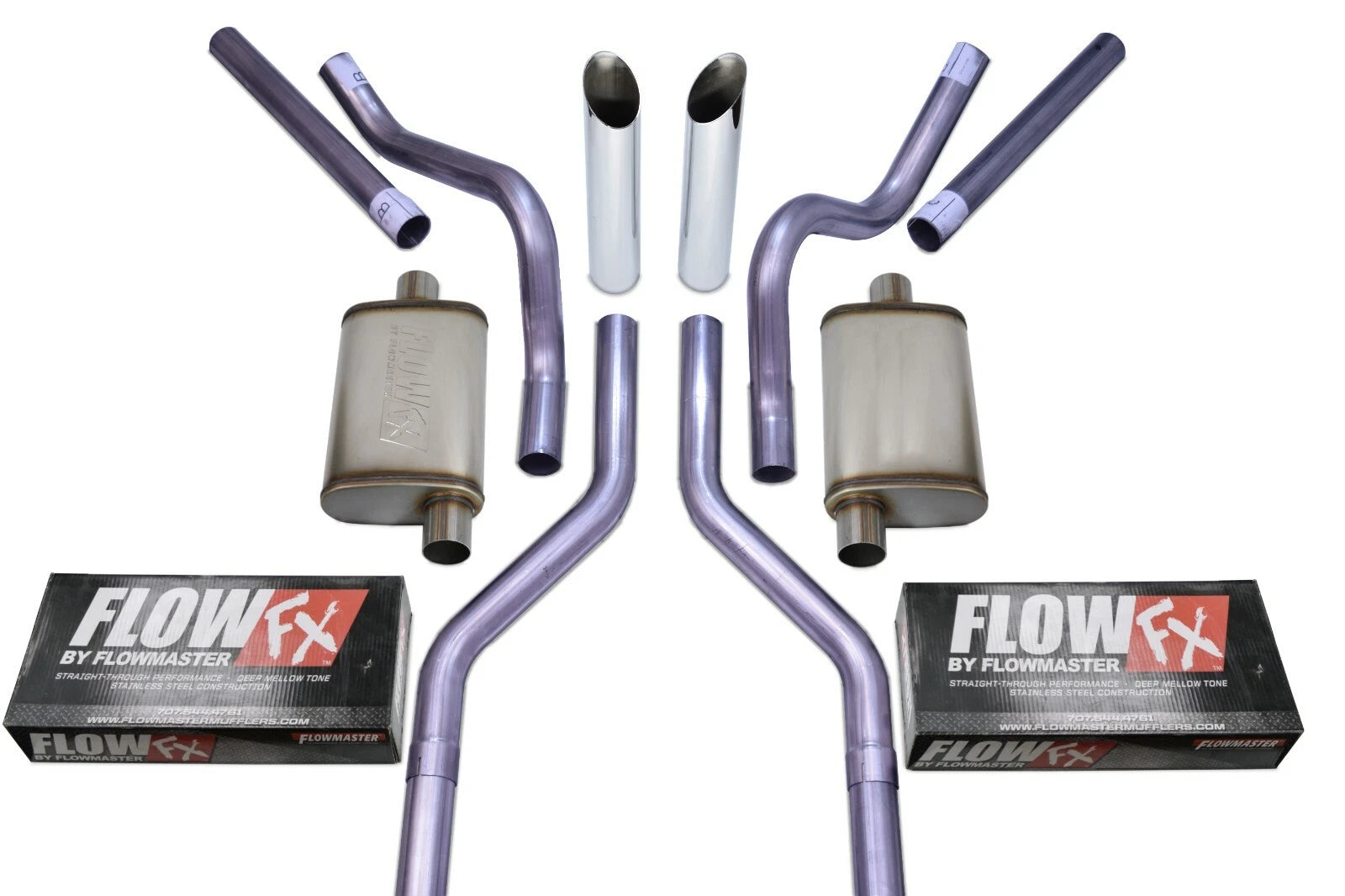Dual Exhaust Kit for Chevy GMC C10 (1963–1972) 2.5" Clamp-On Slash Tip