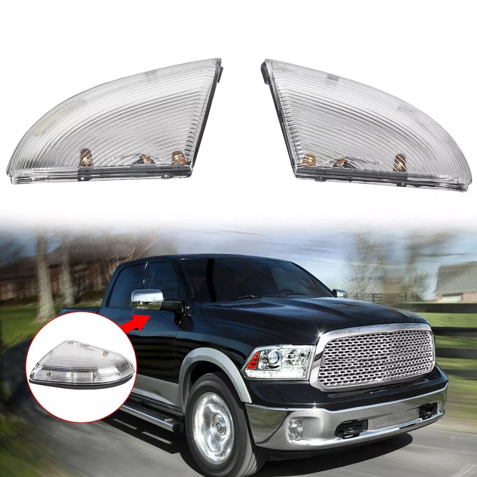 2Pcs LED Mirror Turn Signal Lights for Dodge Ram 1500 2500 (2009–2014)