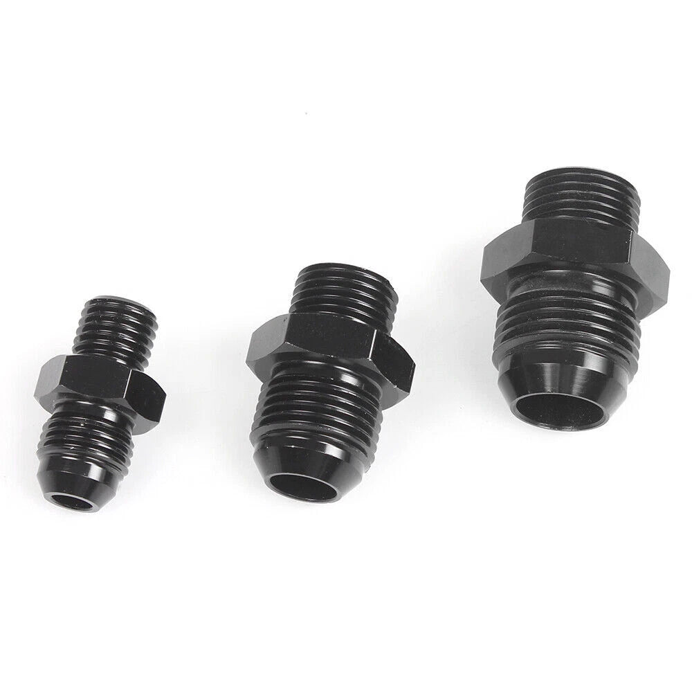 Set of 4 AN Male Flare to Metric Straight Fitting Adapters - Black