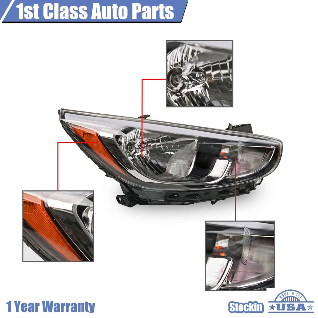 Headlight for Hyundai Accent (2015-2017) Right Passenger with Bulb