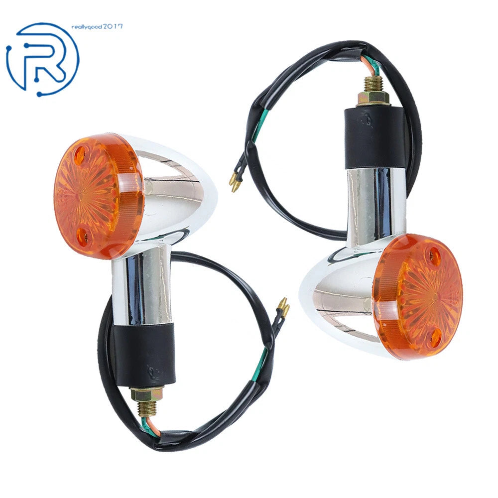 2X Amber Chrome Bullet Turn Signal Lights for Motorcycle
