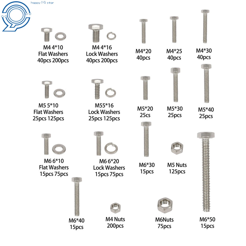 Set of 1600 Heavy Duty Bolts, Nuts & Washers Assortment Kit