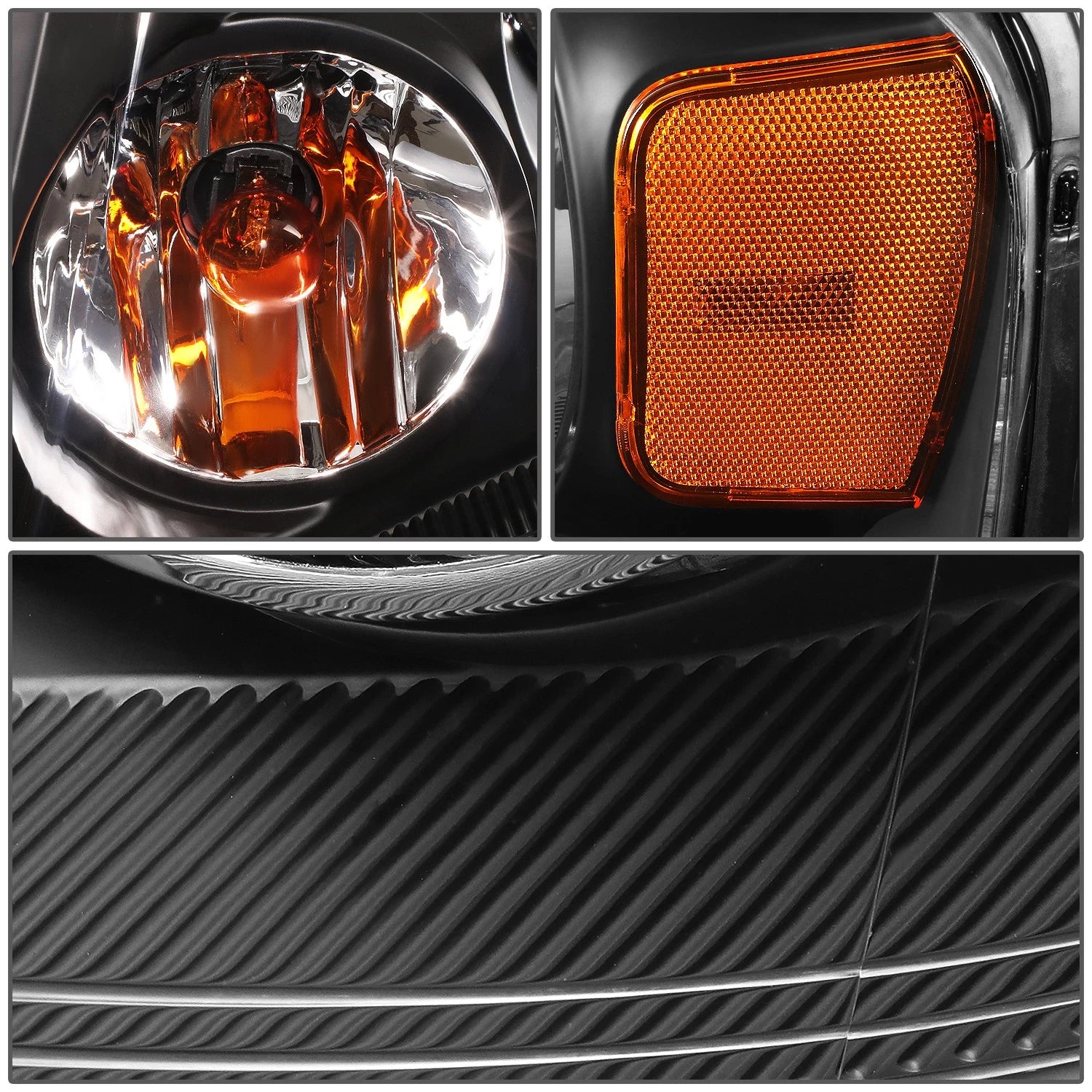 Pair of Black/Amber Signal Headlight Lamps for Ford F150 (2004–2008)