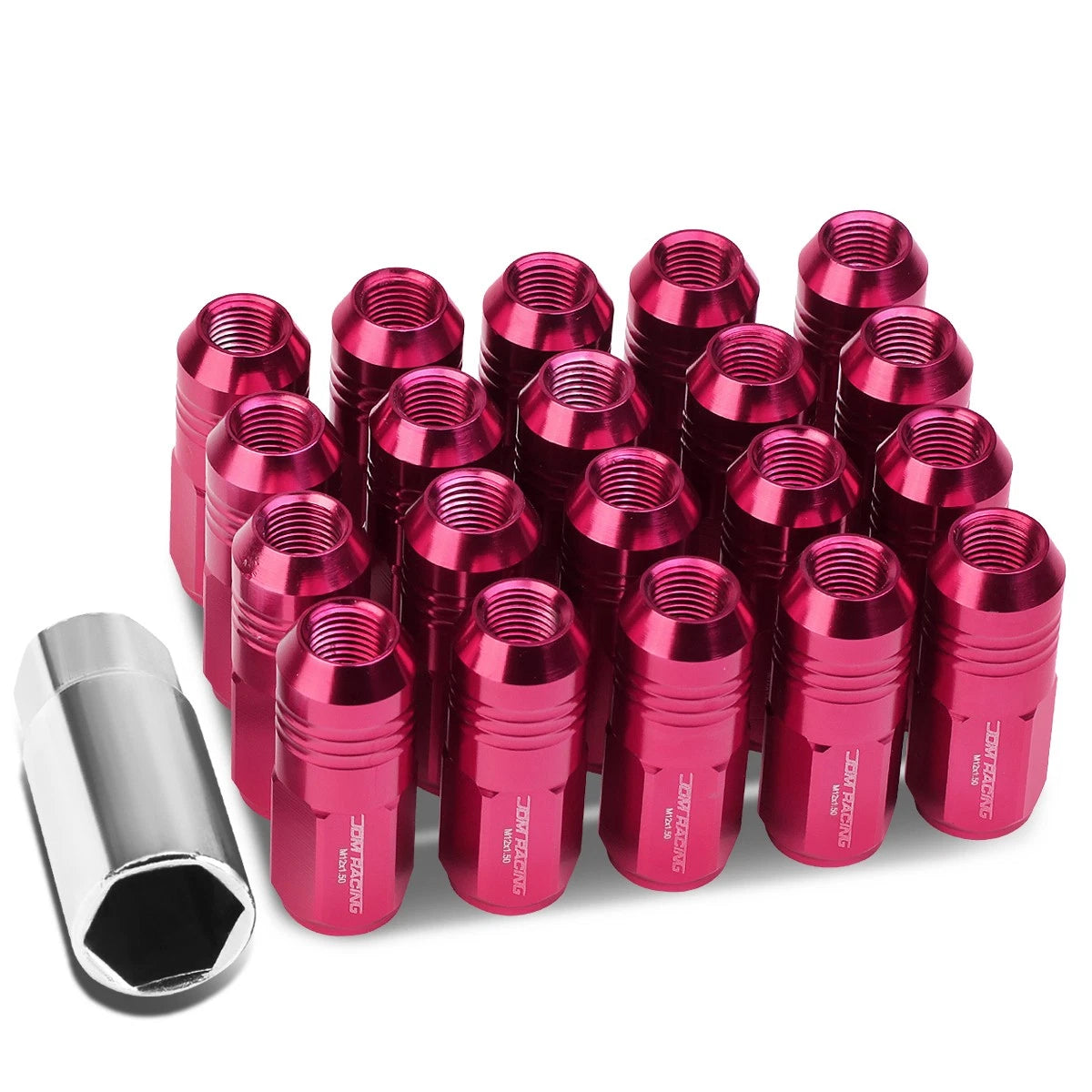 20Pcs Aluminum Pink Closed End Lug Nuts + Adapter M12X1.5 for JDM Vehicles