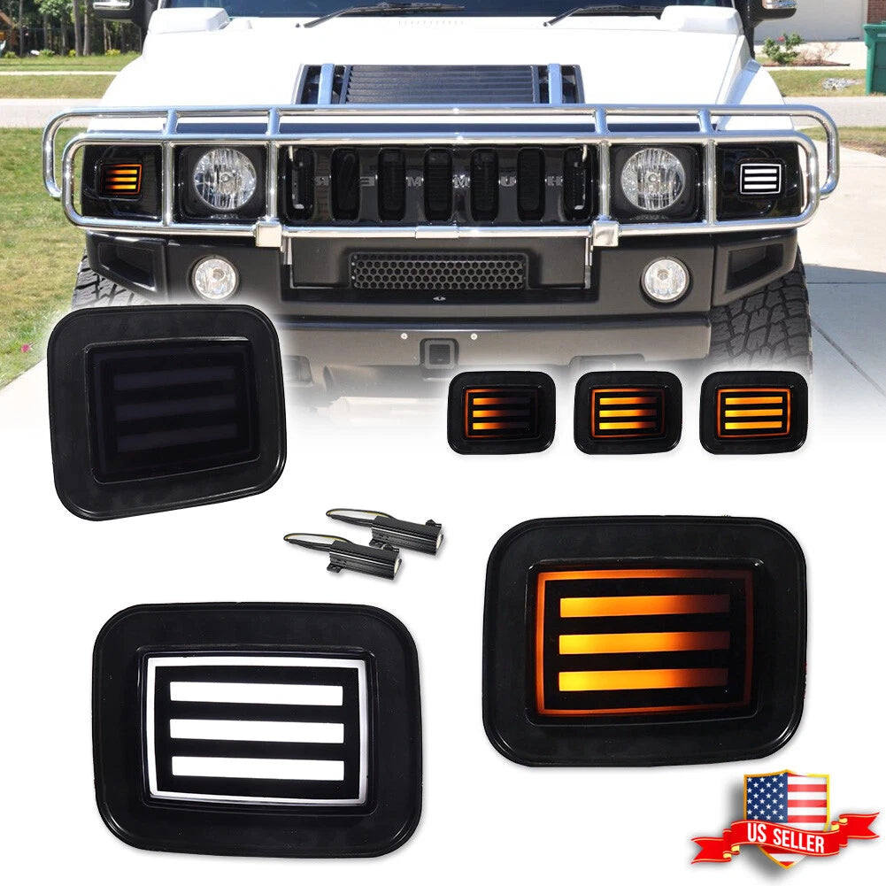 Smoke Switchback LED Front Bumper DRL Turn Signal Lights for Hummer H2 (2003–2009)