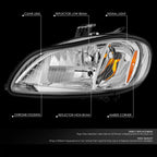 Chrome Housing Amber Lens Headlight Assembly for Freightliner M2 106 112 (2003–2018)