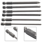 Set of 6 Magnetic Screwdriver Bits 1/4" 100mm Long