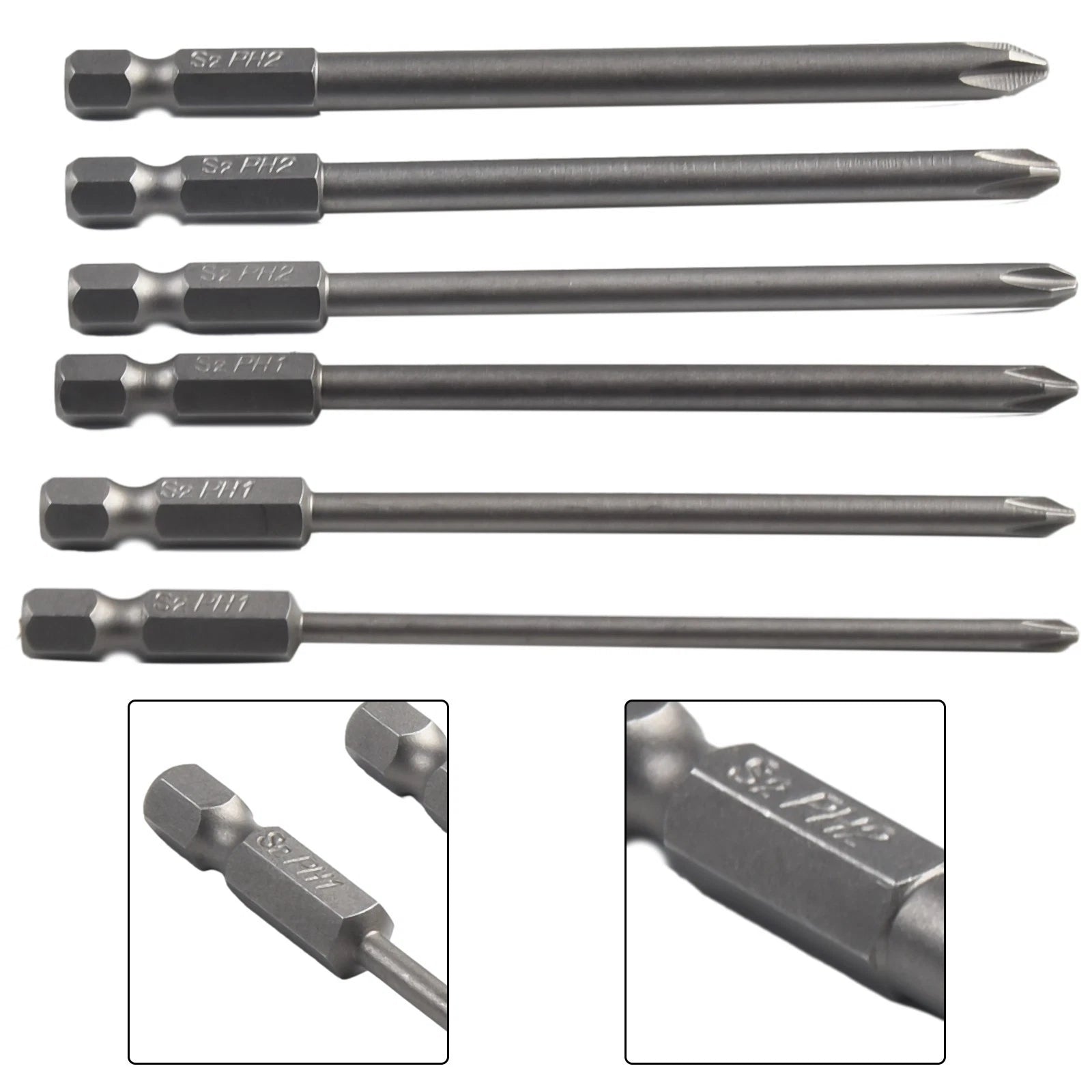 Set of 6 Magnetic Screwdriver Bits 1/4" 100mm Long