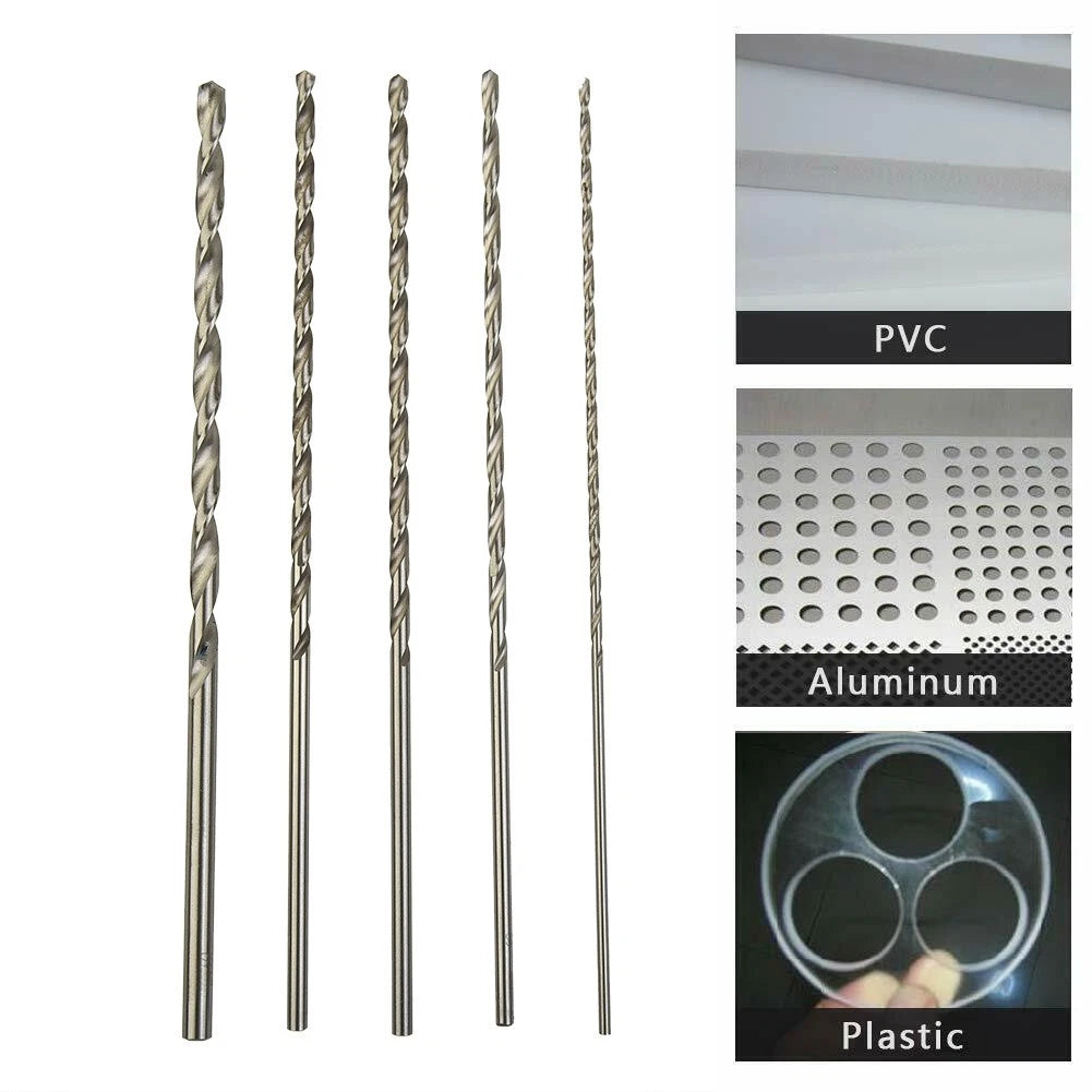 5Pcs Extra Long HSS Drill Bit Set for Metal (160mm, 2/3/3.5/4/5mm)