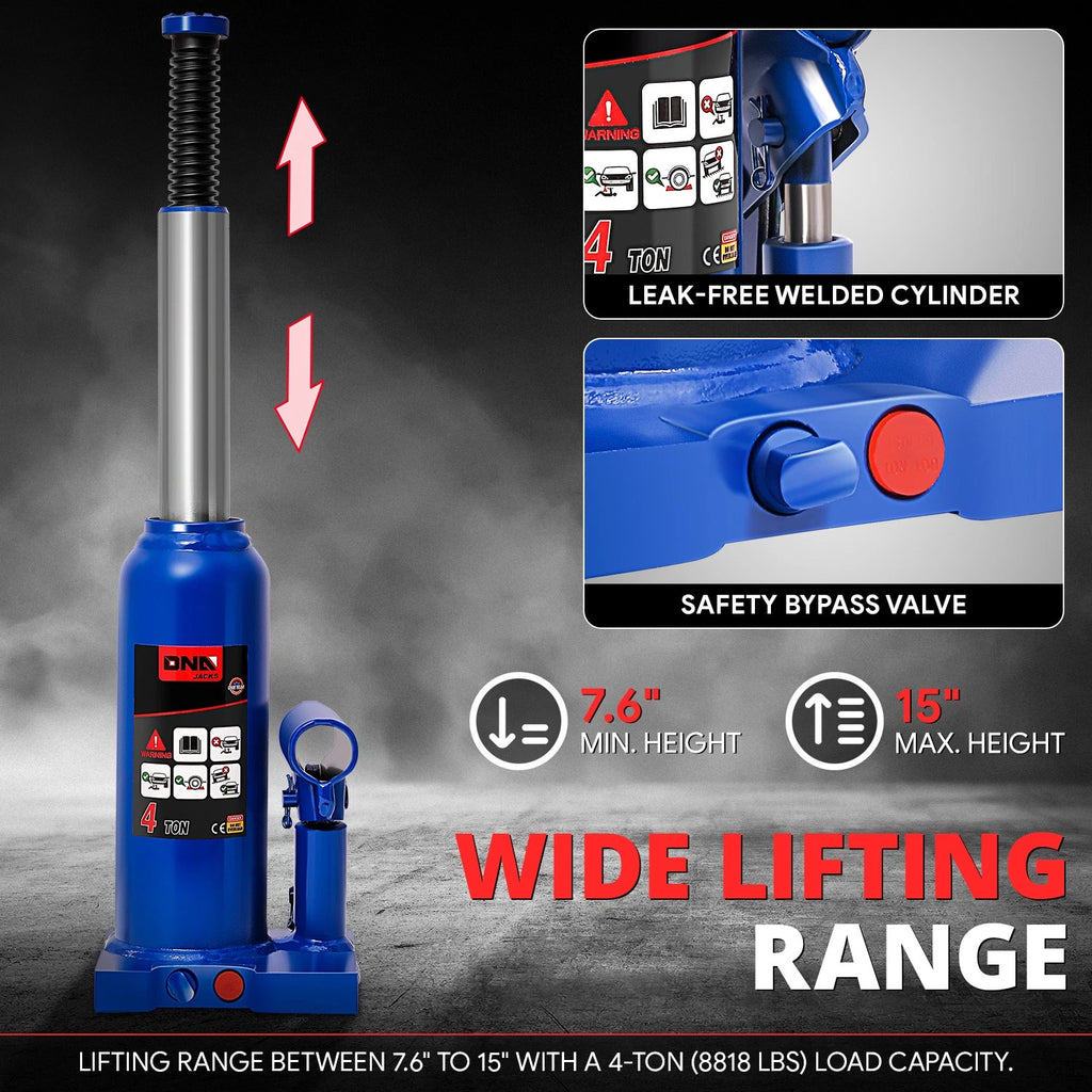 15" Hydraulic Bottle Jack for Automotive Repair (4 Tons)