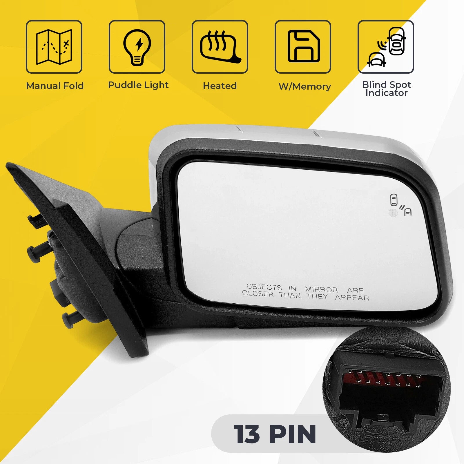 Power Heated Mirror for Ford Edge (2011–2014) RH Side with Memory & Puddle Light