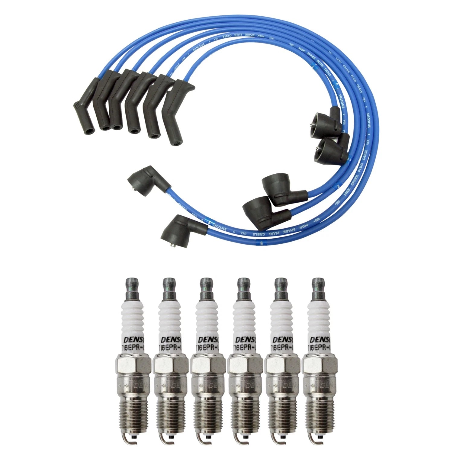 NGK Wire Set & Denso Spark Plugs Kit for Mustang Base 3.8L V6 (1994–2004)