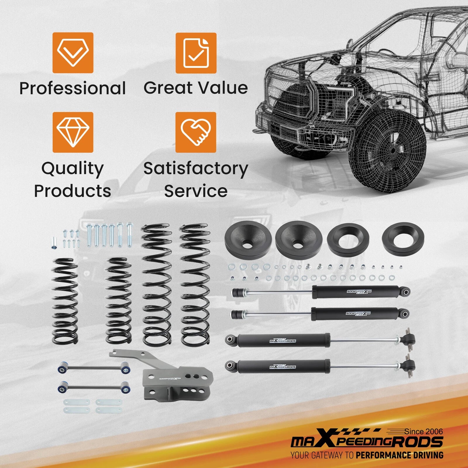 3.25in Suspension Lift Kit with Shocks for Jeep Wrangler JK (2007–2018)