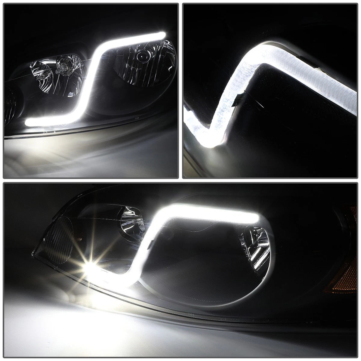 LED DRL Headlight/Lamp Pair for Chevy Impala (2006–2016) Black Amber