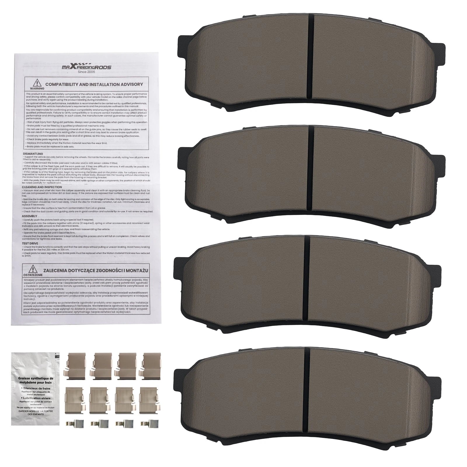Set of 4 Rear Ceramic Brake Pads for Lexus GX460 (2010–2021) LX450 (1996–1997) D606