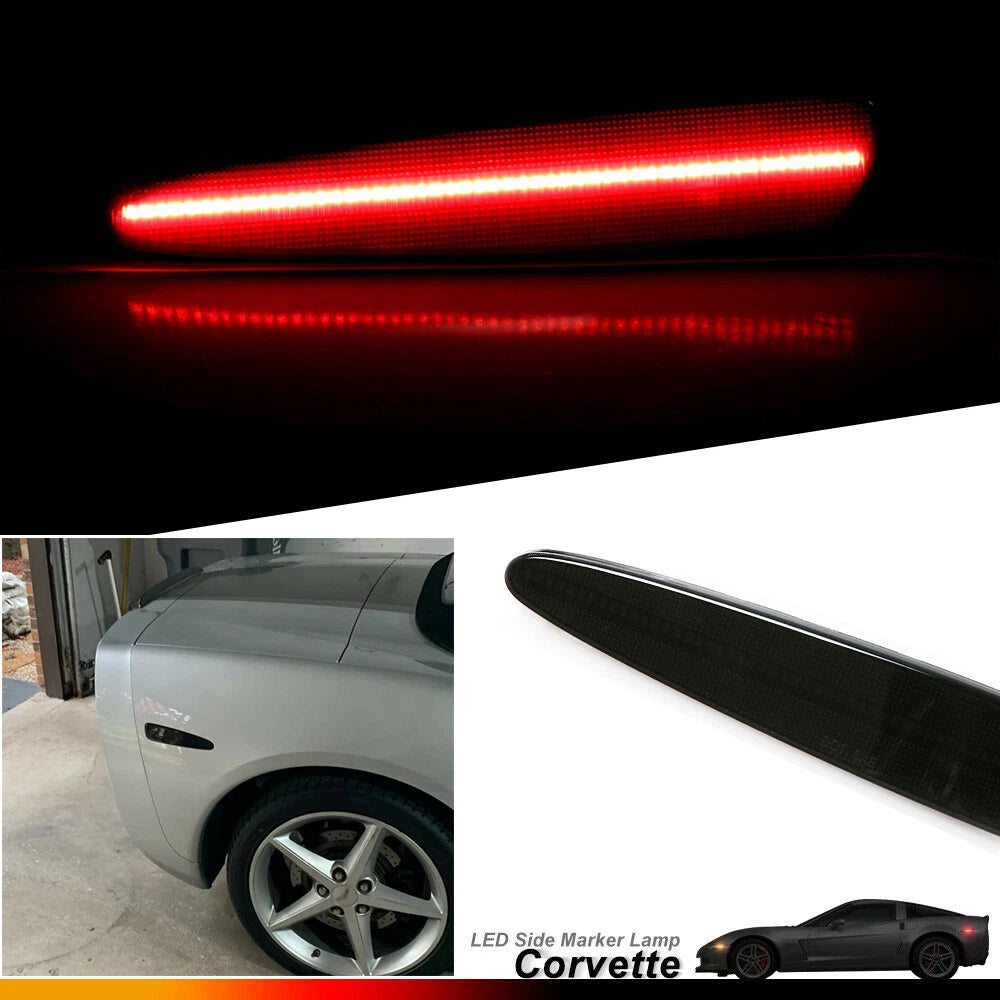 2X Smoked Lens Red LED Rear Side Marker Lights for Chevy Corvette C6 (2005–2013)