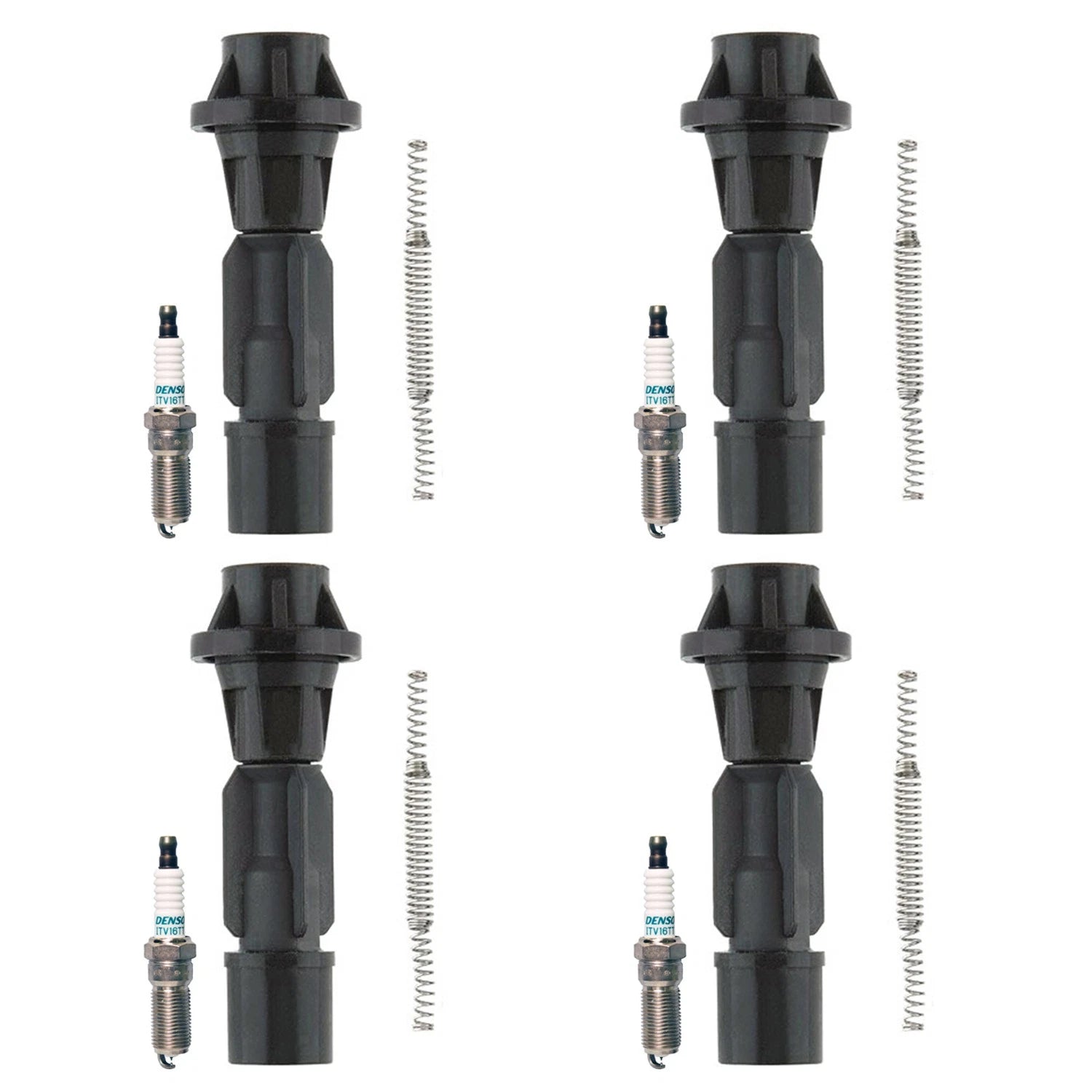 Set of 4 Denso Iridium TT Spark Plugs & Coil Boots for Ford Fusion Mazda 3 6 CX-7