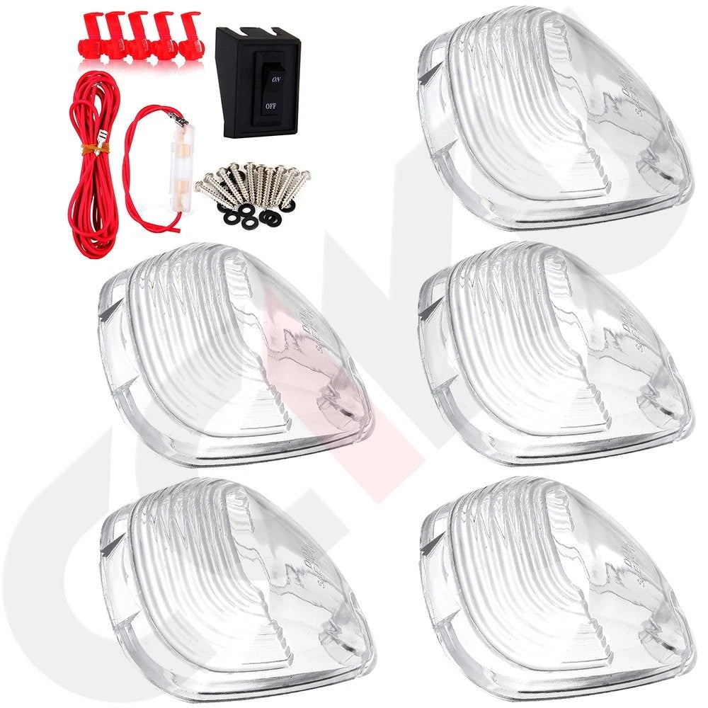 Clear Roof Cab Marker Light Cover Set for Ford F-250 F-350 + Wiring Pack