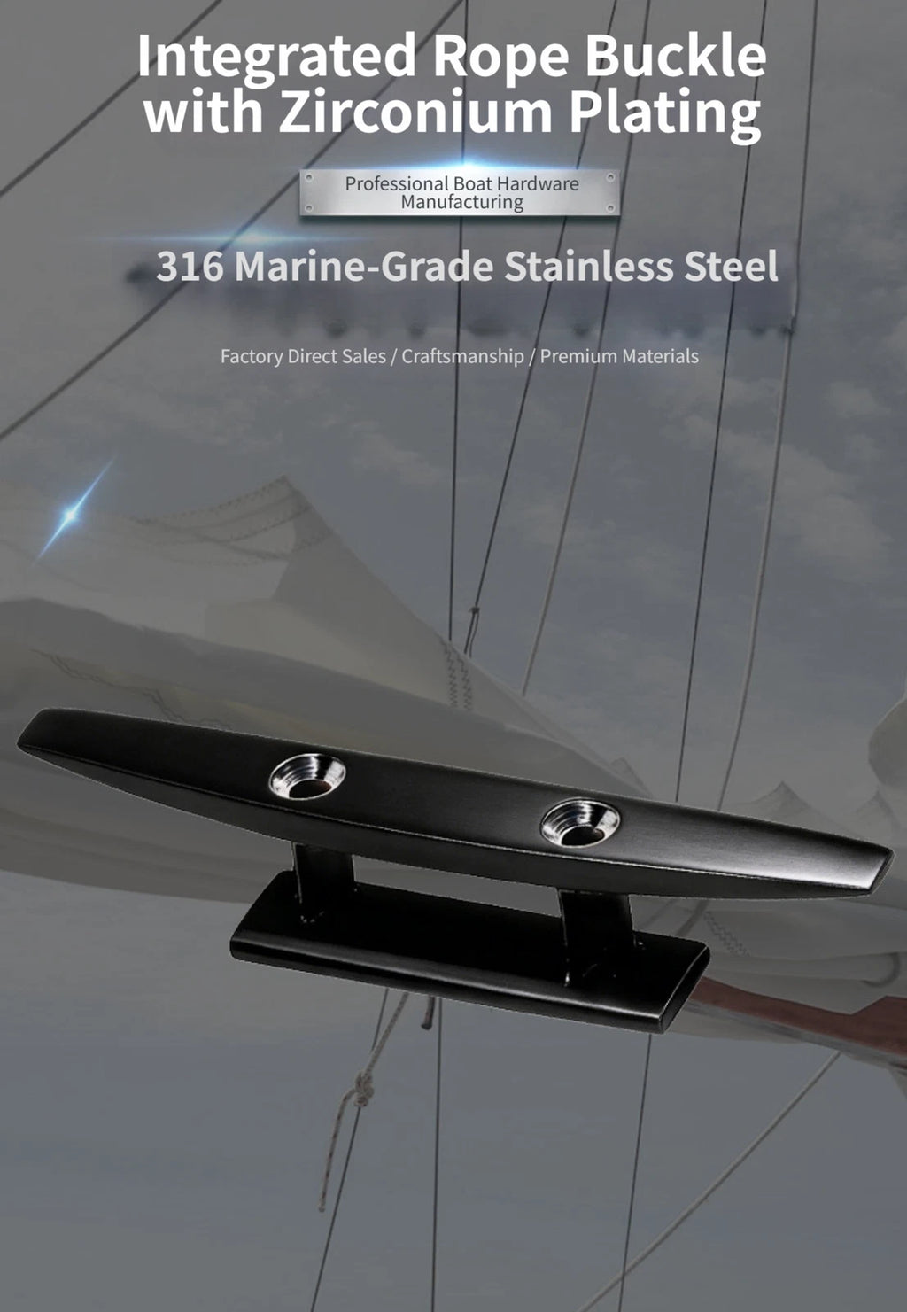 Black Zirconium Plated Cleat for Marine Hardware (316 Stainless Steel)