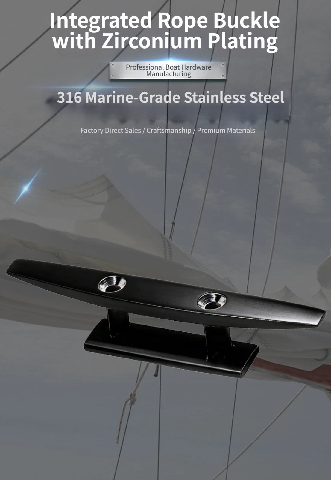 Black Zirconium Plated Cleat for Marine Hardware (316 Stainless Steel)