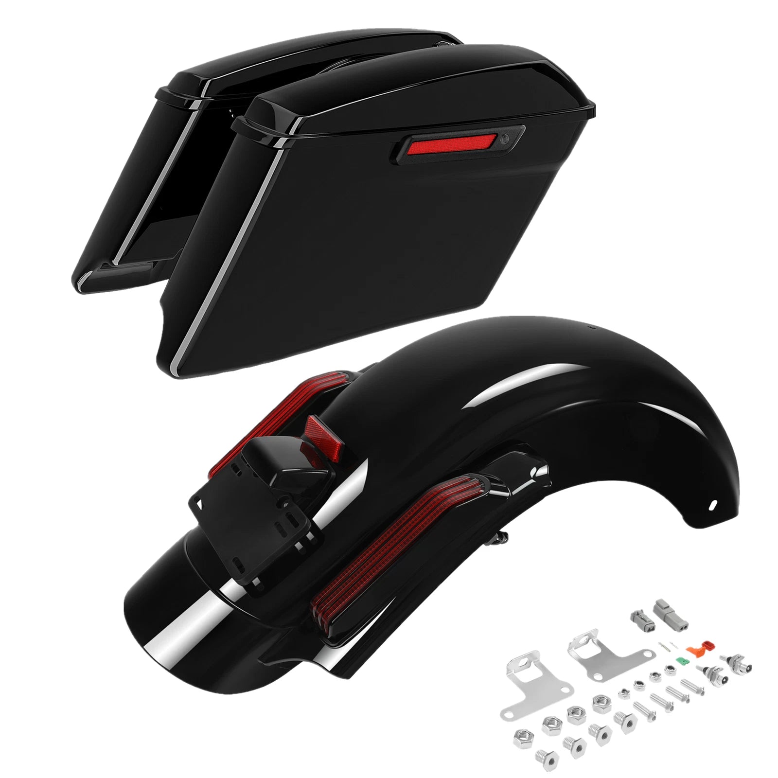 4" Stretched Hard Saddlebags & Rear Fender for Harley Touring Road Glide (2014–2023)