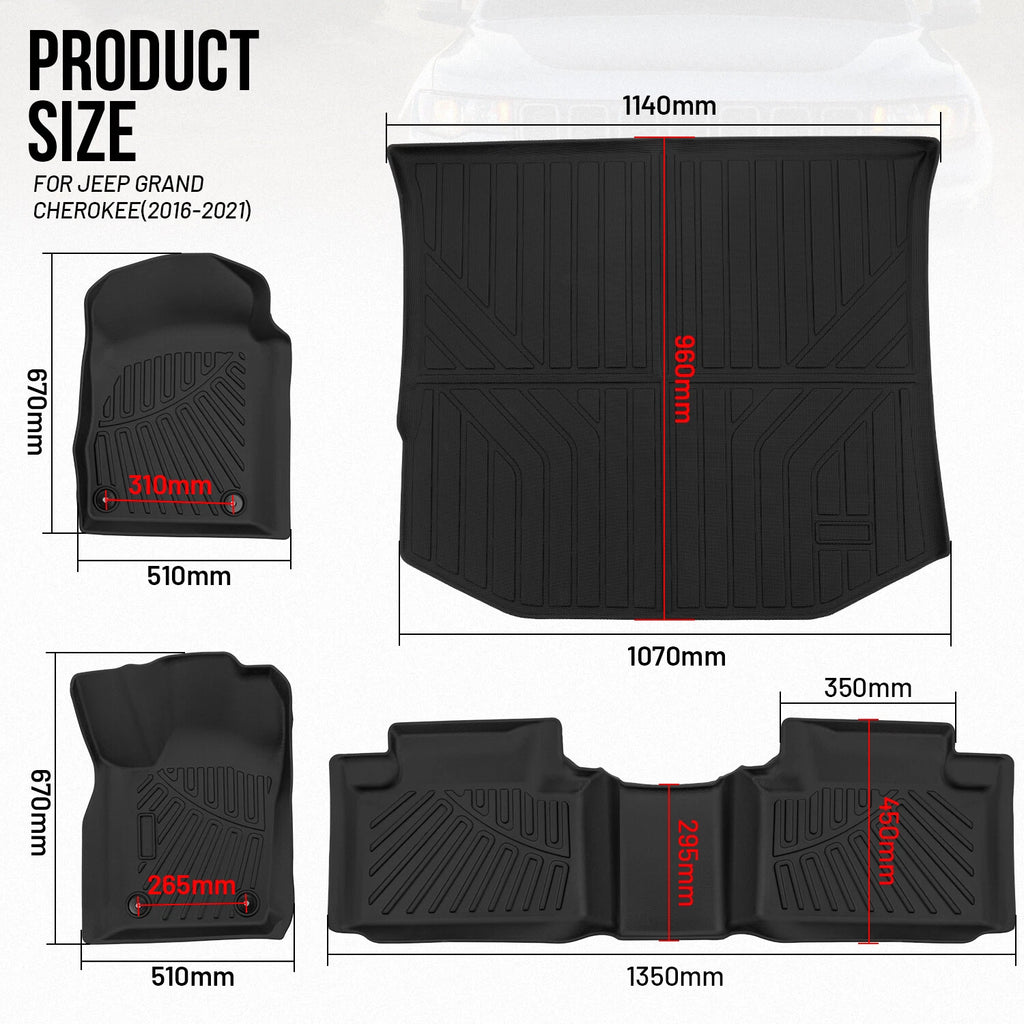 Set of 4 Heavy Duty Floor Mats with Cargo Liner for Toyota 4Runner (2013–2024)