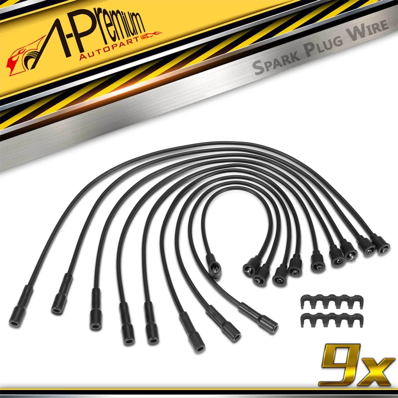9x Spark Plug Wire Set for AMC Ambassador, Buick Skylark, Pontiac, Jeep