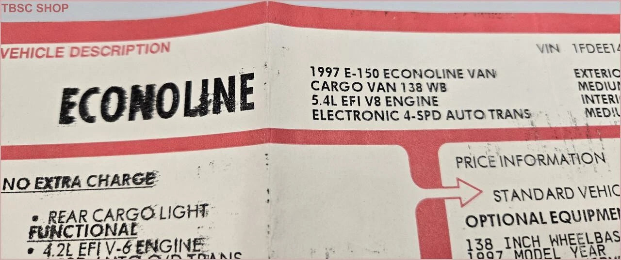 OEM Window Dealer Sticker for Ford Econoline E150 (1997)
