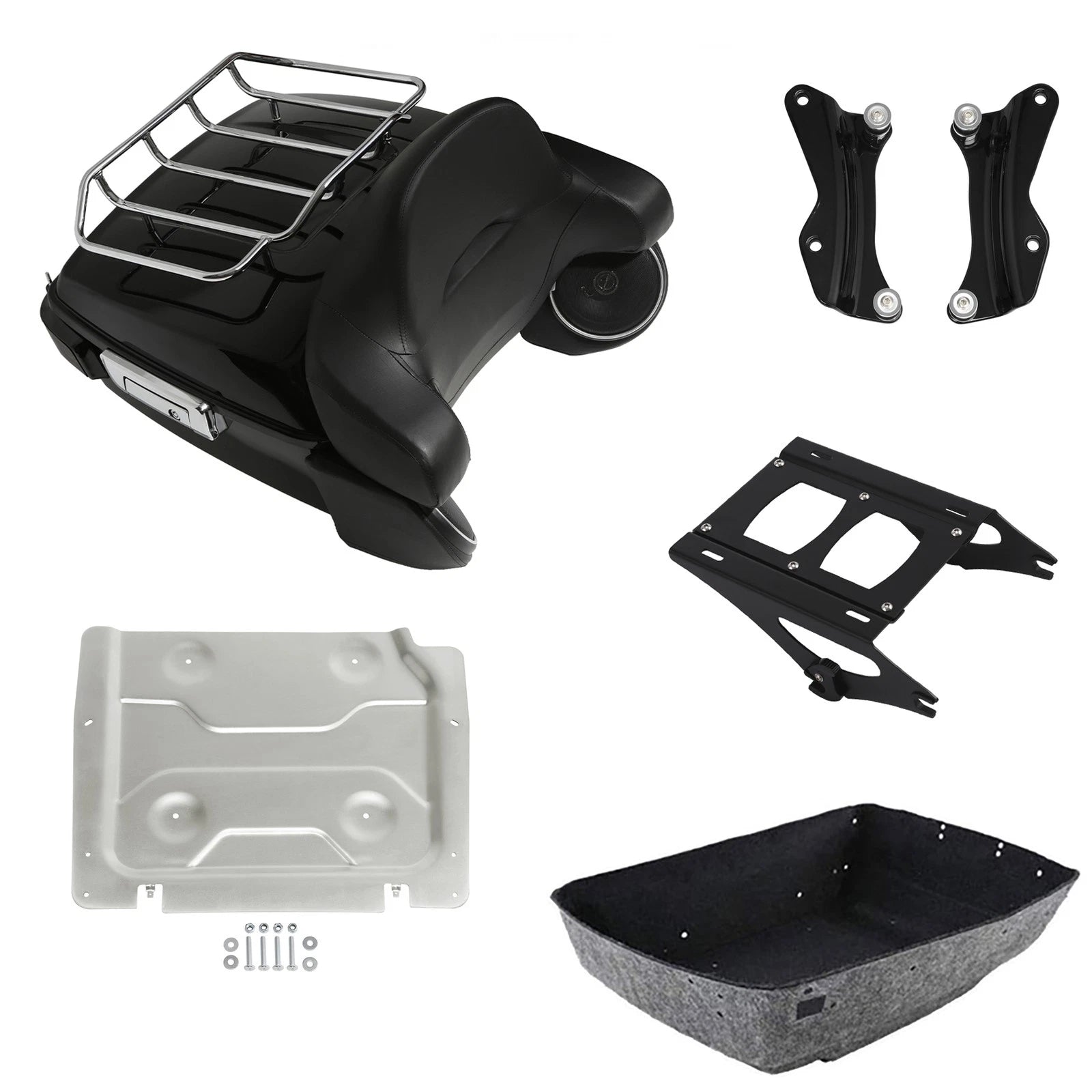 Trunk Backrest Light Speakers Mount Rack Plate for Harley Touring (2014–2026)