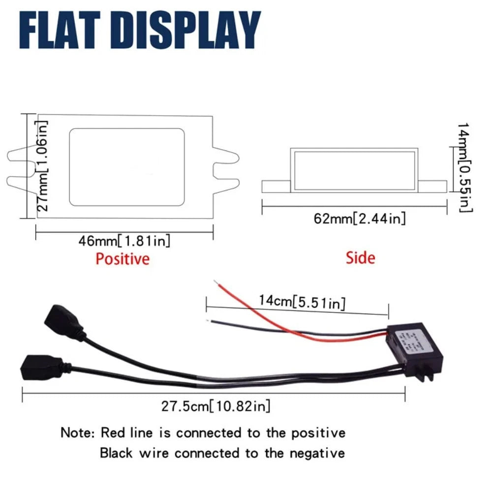 12V to 5V 3A DC Dual USB Step Down Buck Converter for Dash Cam (2010–2023)