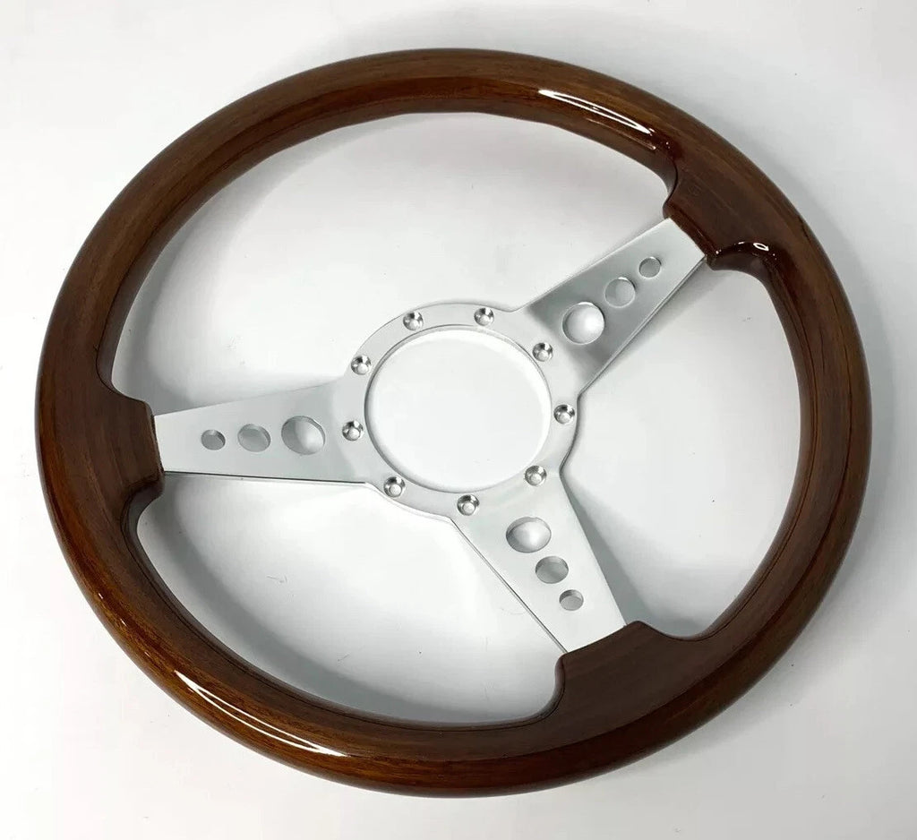 Steering Wheel 14 Inch Drilled 3 Spoke Walnut Grip for Universal Fit (9 Hole)