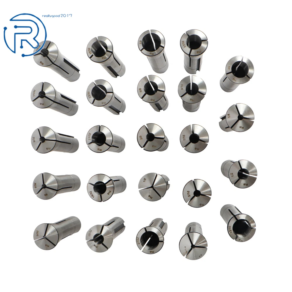 24 Pcs R8 Collet Set for CNC Machines (Precision 1/8" to 7/8")