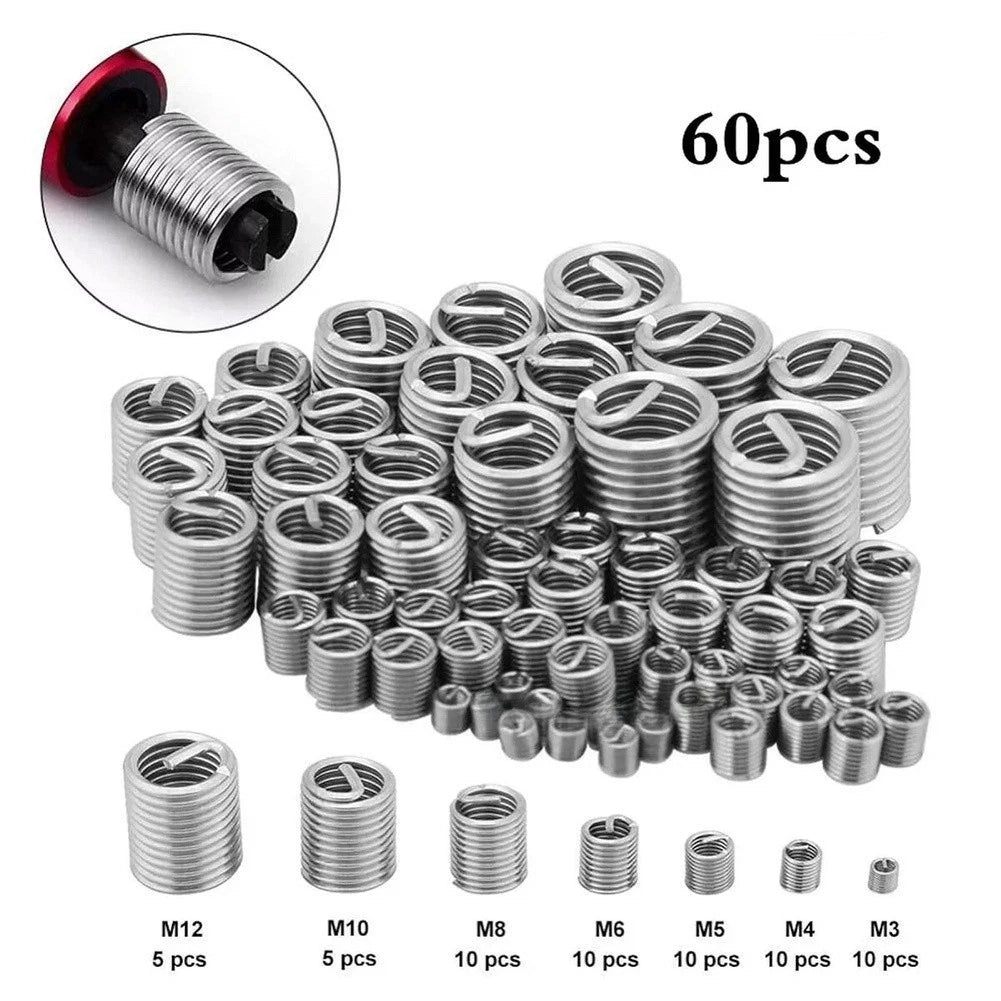 60pcs 304 Stainless Steel Coil Threaded Inserts for Metric Screws