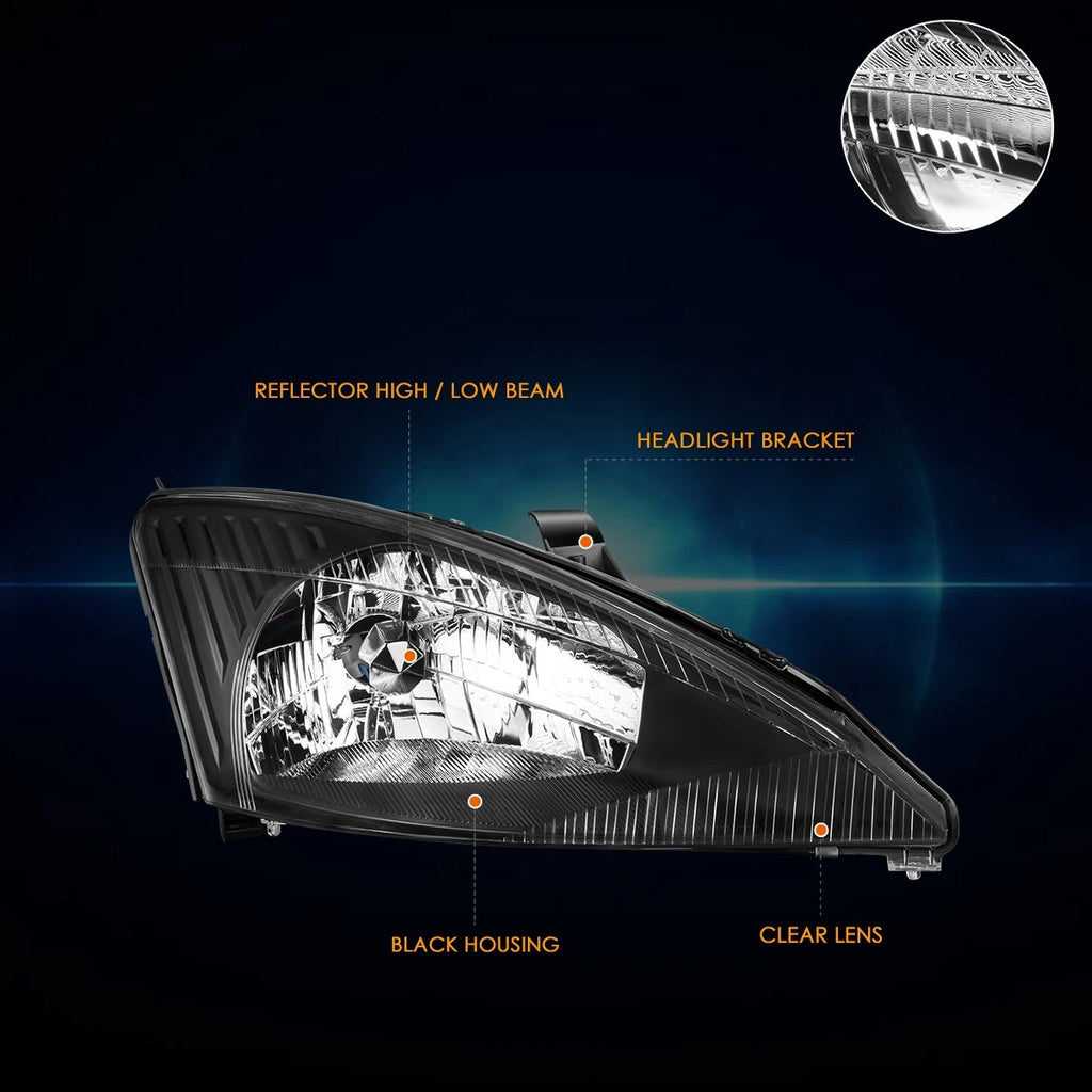 Passenger Side Headlight Lamp for Ford Focus (2003–2004) Black Housing