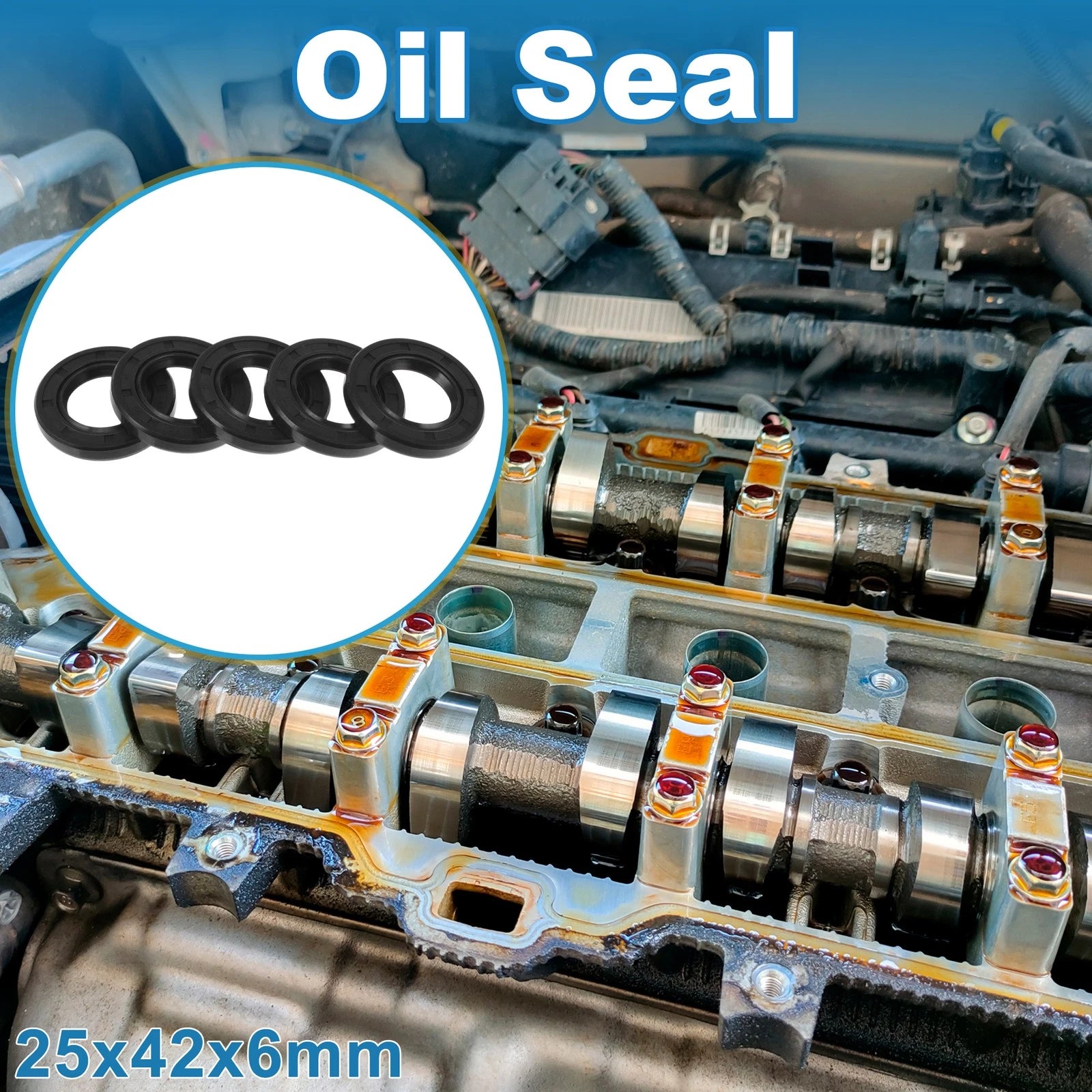 Set of 5 Oil Seal Rotary Shaft Seal for Various Models (25x42x6mm)