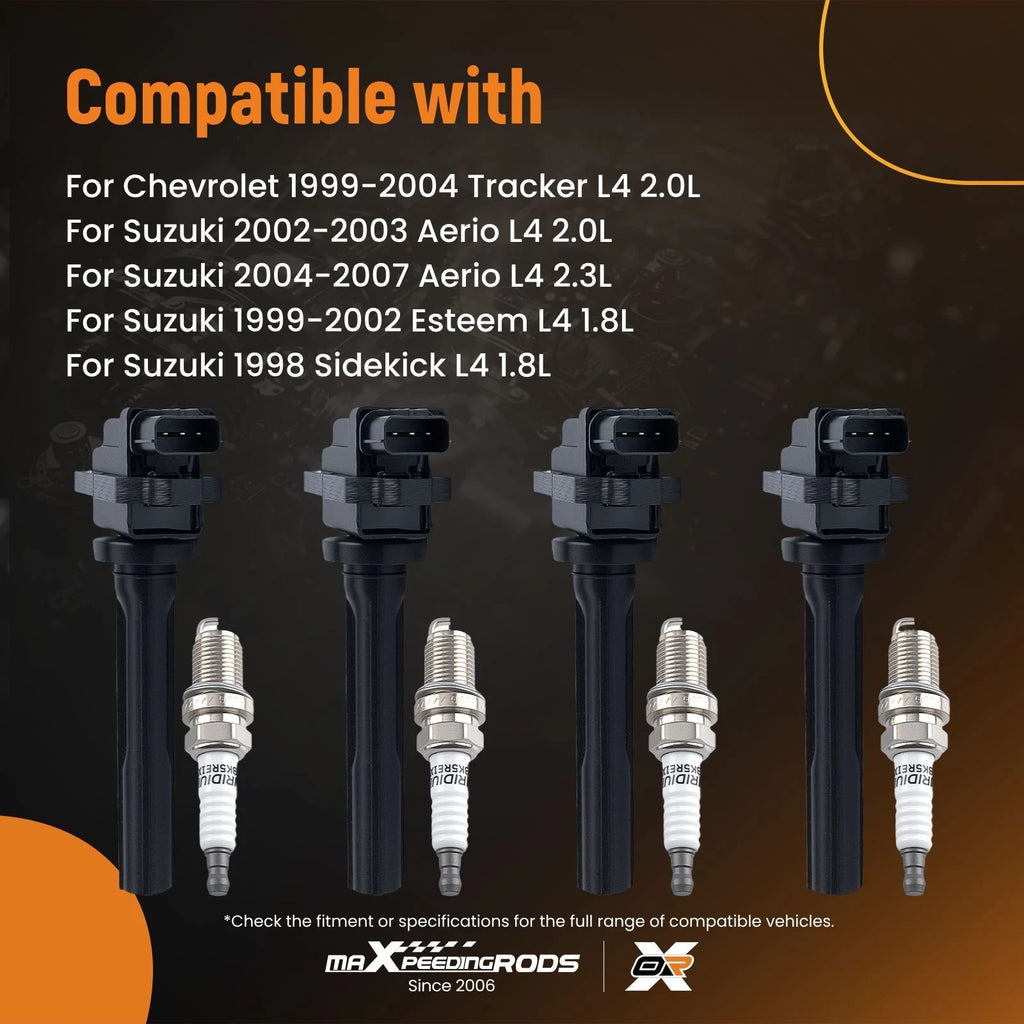 Ignition Coil Set of 4 with Iridium Spark Plugs UF237 for Suzuki