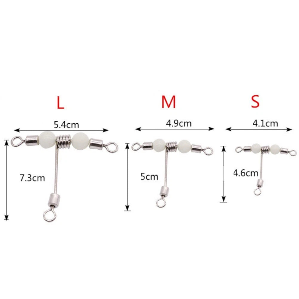 10pcs T Shape Rolling Swivels with Luminous Beads for Fishing