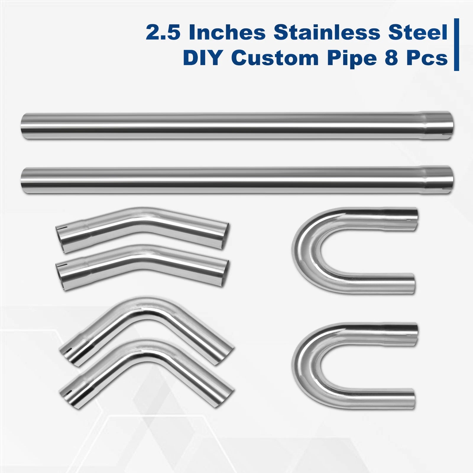 8Pcs Stainless Steel Exhaust Tubing Pipe Kit 2"/2.25"/2.5"/3"/3.5" OD