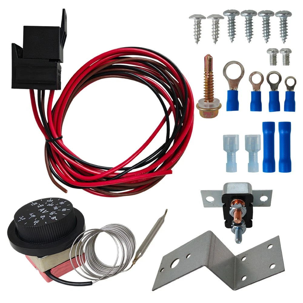 Adjustable Electric Radiator Fan Thermostat Control Relay Wire Kit for Car Truck