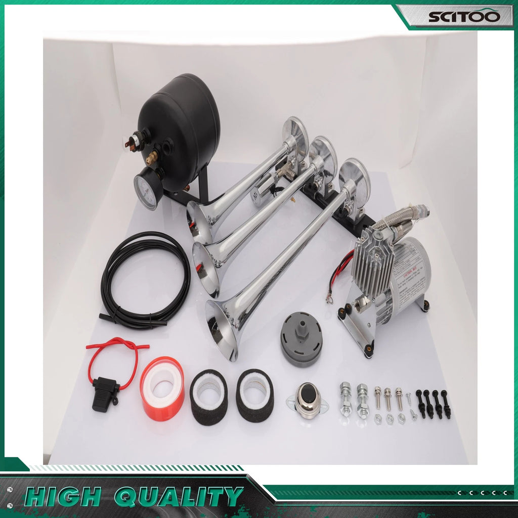 3 Trumpets Train Air Horn Kit for Car Truck Van 12V