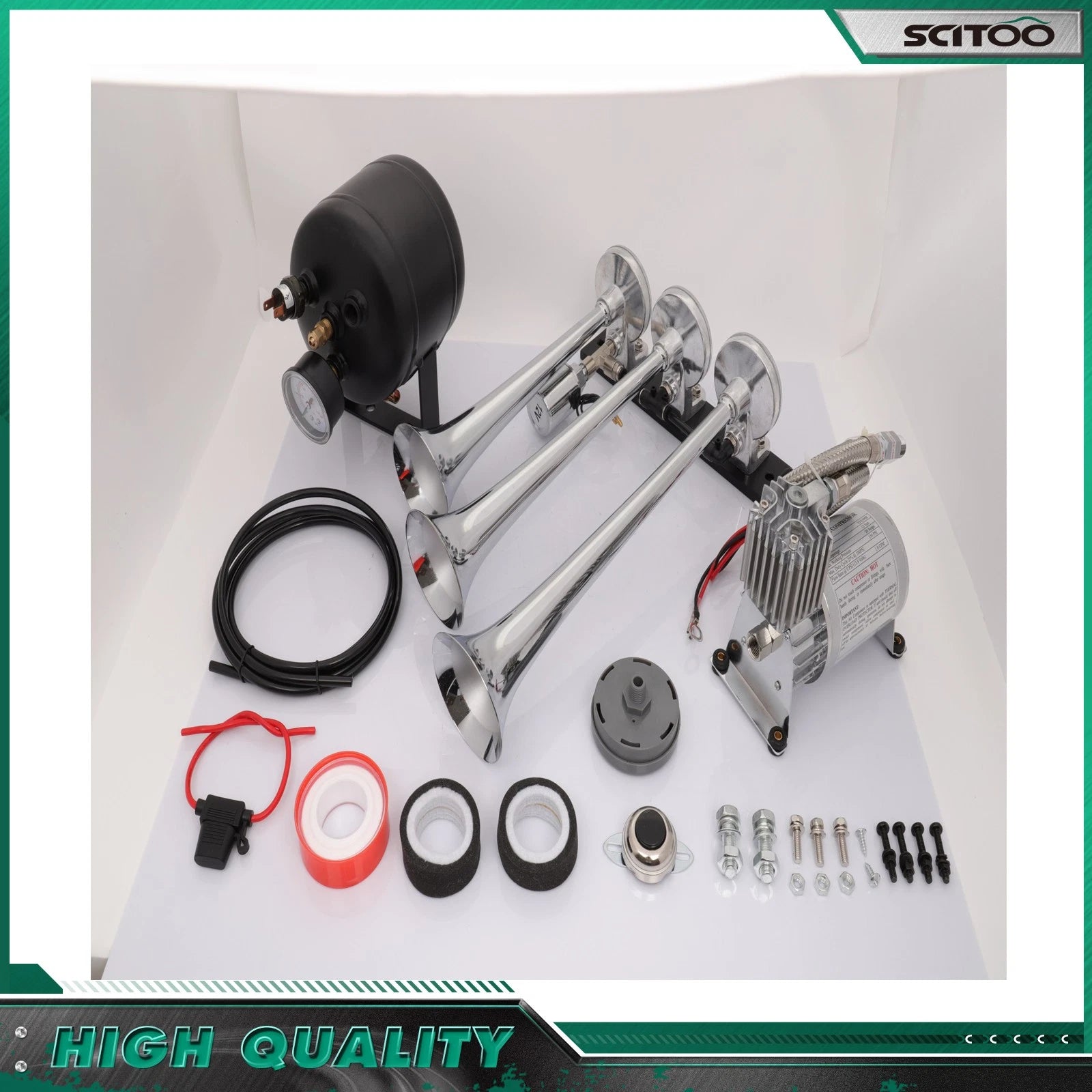 3 Trumpets Train Air Horn Kit for Car Truck Van 12V