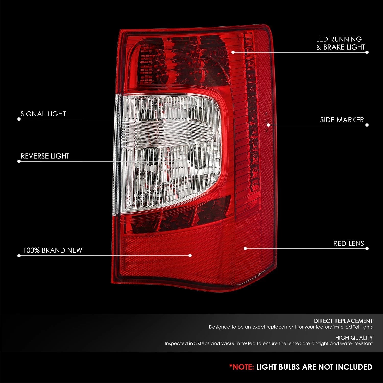 Right LED Taillight for Chrysler Town & Country (2011–2016) OE Chrome Housing