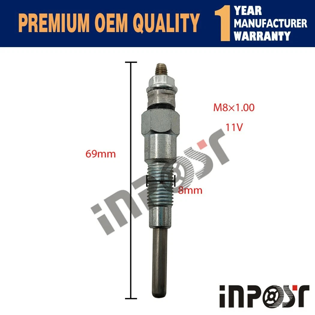 4X Glow Plug for Kubota V1505, V1305, V1205 (11V, 16851-65512, 8MM)