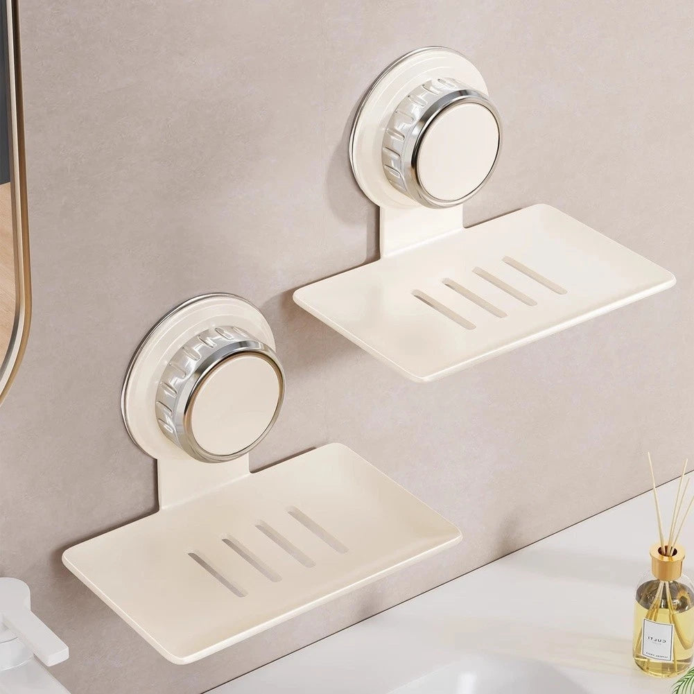 2X Suction Cup Soap Holder Wall Mounted Storage Shelf for Bathroom
