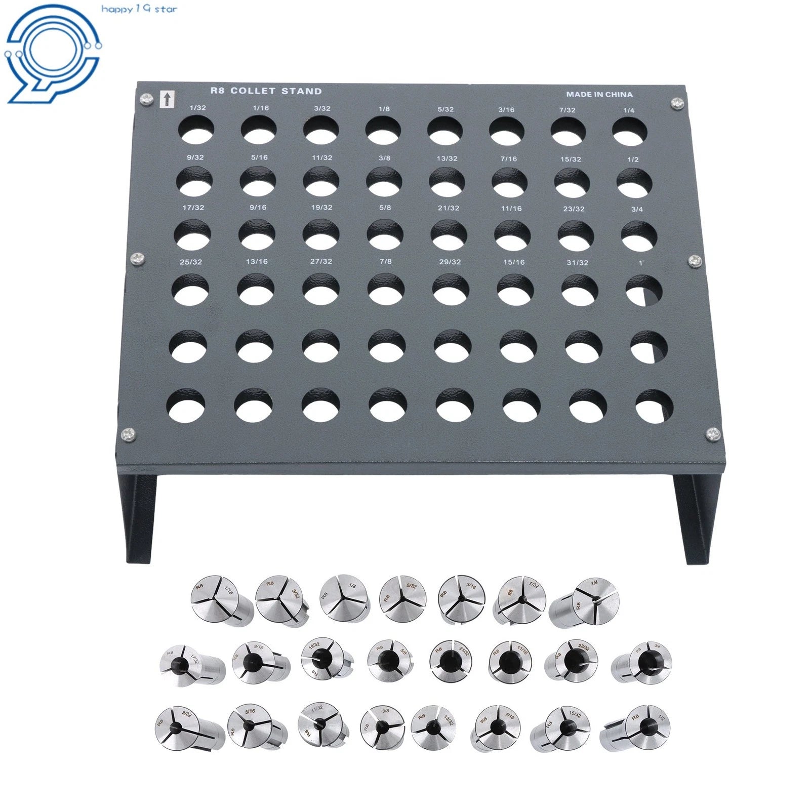 23pc R8 Milling Collet Set 1/16"-3/4" with Tool Rack