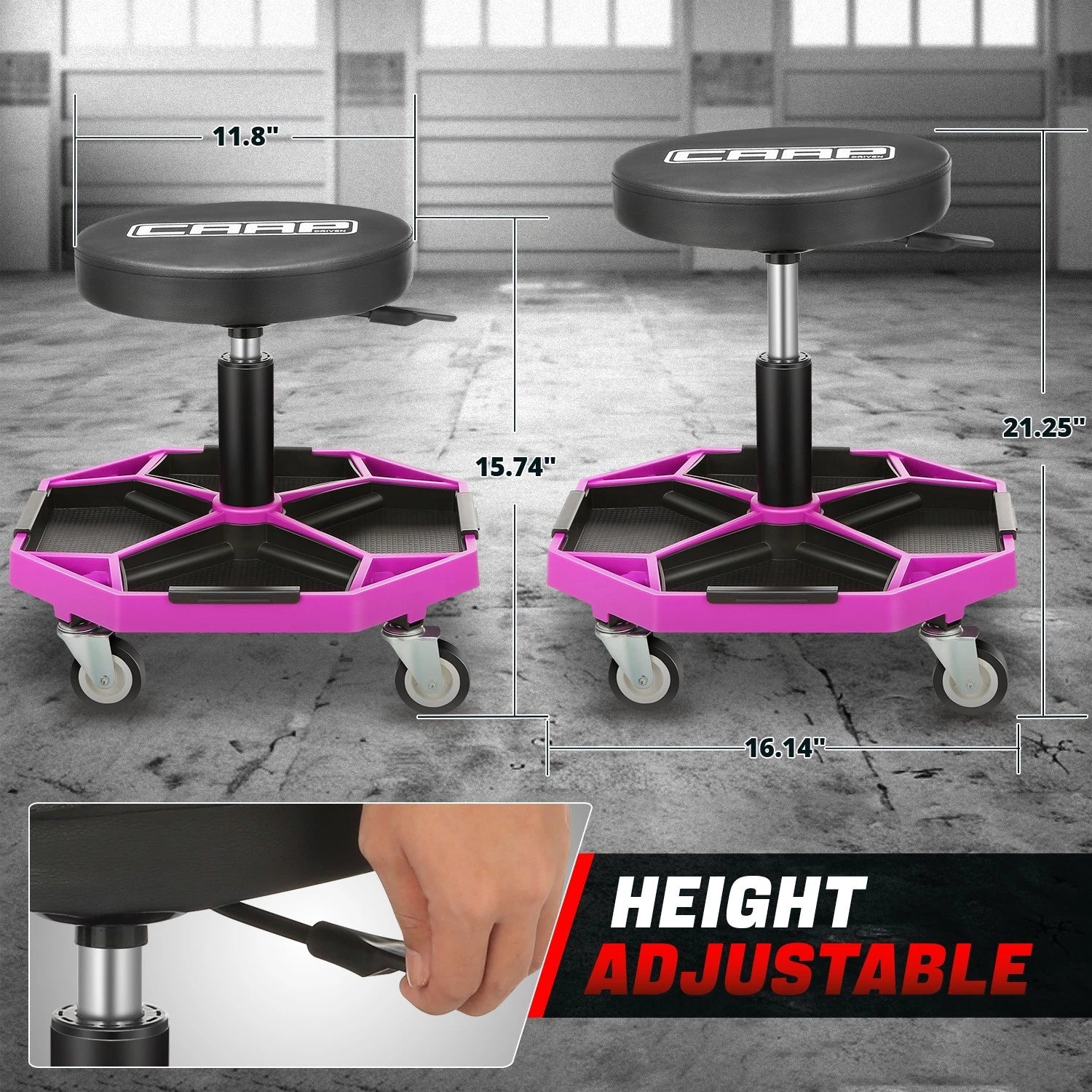 Adjustable Rolling Stool for Garage (15.74"-21.25", 300lbs Capacity)
