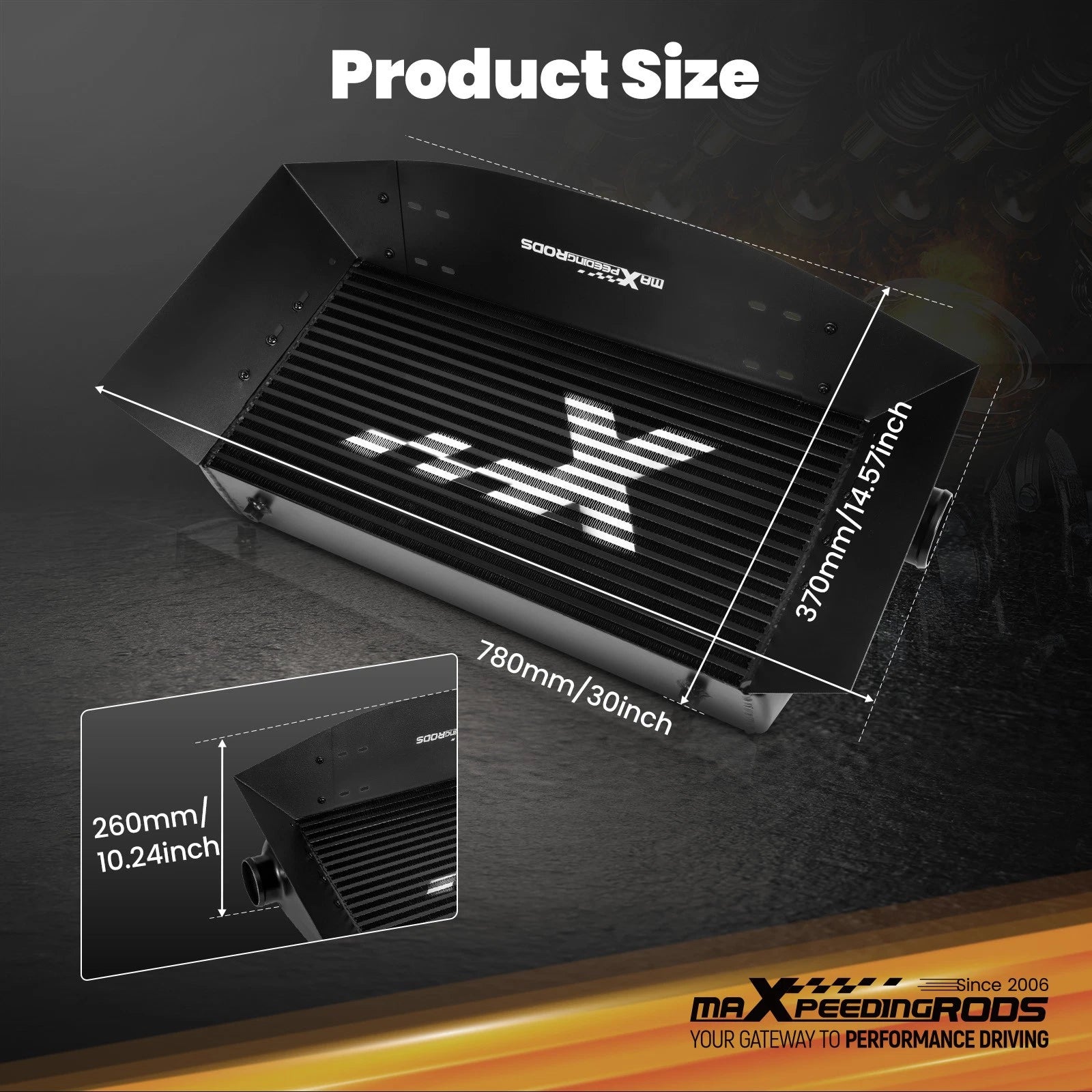 Universal Aluminum Intercooler Kit 600x300x100mm with 3 Air Guide Panels