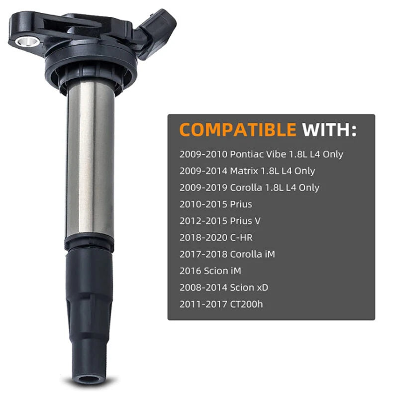 Set of 4 Ignition Coils + 4 Spark Plugs for Toyota Prius V, Corolla (2012–2015)
