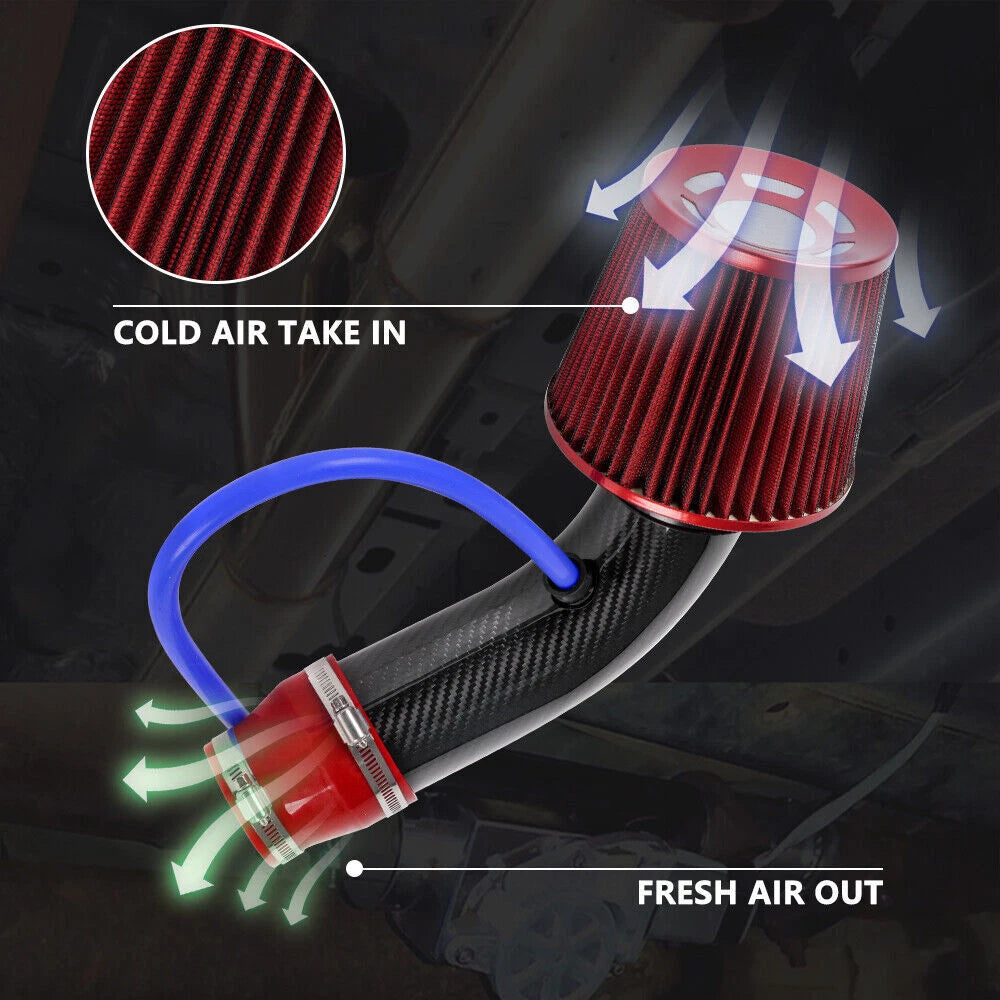 3" Carbon Fiber Cold Air Intake Filter Induction Pipe System for Cars