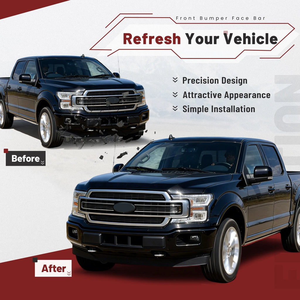 Steel Front Bumper Face Bar for Ford F-150 (2018–2020) - Black, Fog Holes